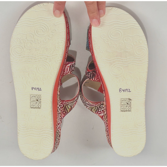 New L'Artiste Spring Step Womens Caiman Leather Wedge Slide Sandals Red 40M 9M - Picture 7 of 13